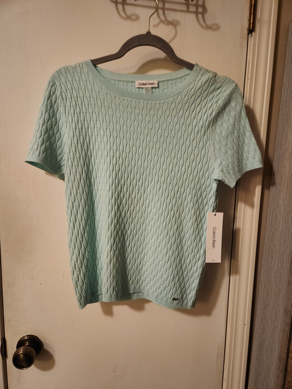 Calvin Klein Mint Short-Sleeve Cable Knit Top